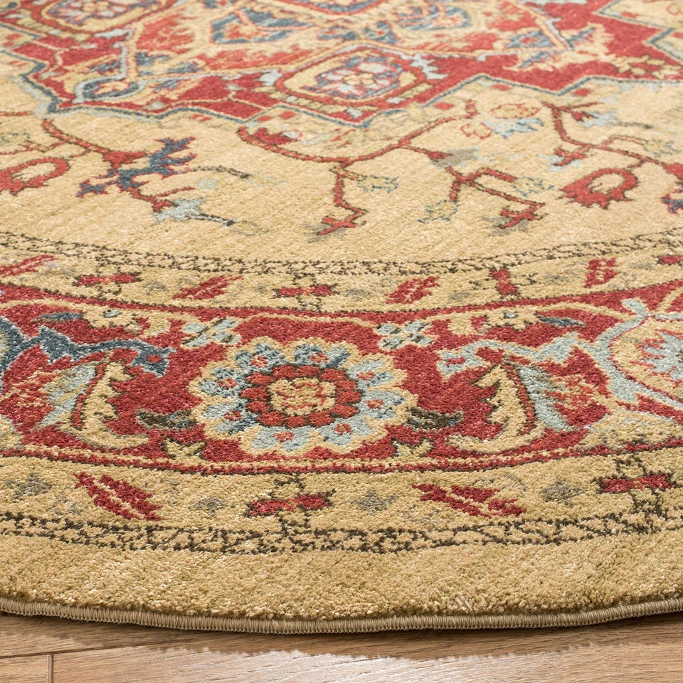 Mahal Collection 5'1" Round Red / Natural MAH698A Traditional Oriental Non-Sh... - Image 3 of 3