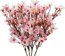 Uieke 4Pcs Artificial Cherry Blossom Flower, Silk Peach Flowers Fake Pink