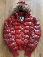 Moncler Women s Size 2 Glossy Red Fur Detachable Hooded Down Jacket Coat