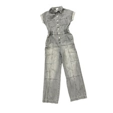 Abercrombie Kids Jumpsuit Girls 9/10 Denim Buttons Front Pockets Romper Gray