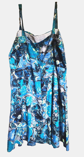M&CO BLUE FLORAL 100% COTTON SKATER SUN DRESS UK20 POCKETS STRAPPY - Picture 4 of 8