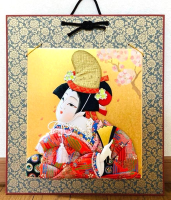 Vintage Japanese Oshie Chirimen-Crepe Padded Fabric Relief Picture Maiko 3D Art