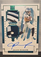 🌟 JALEN REAGOR - 2020 Panini Impeccable Dual Helmet Jersey RPA AUTO RC 7/10