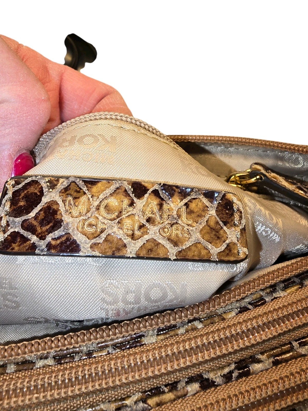 Michael Kors Bedford Gusset Python Embossed Leath… - image 16