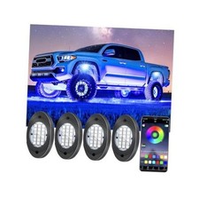 4 Pods RGB LED Rock Lights, Underglow Multicolor Neon Light Kit, 4 Pods Brake
