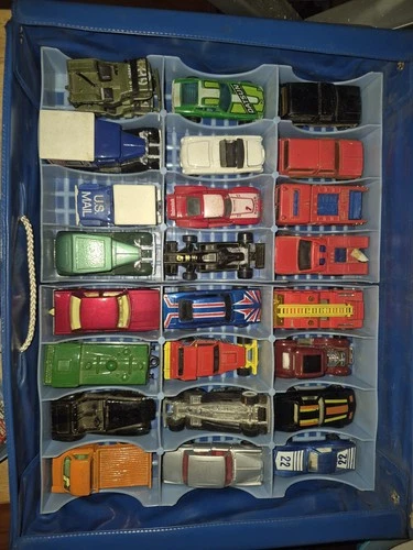Vintage Matchbox Diecast Car Case with 48 Cars. Various Makes.