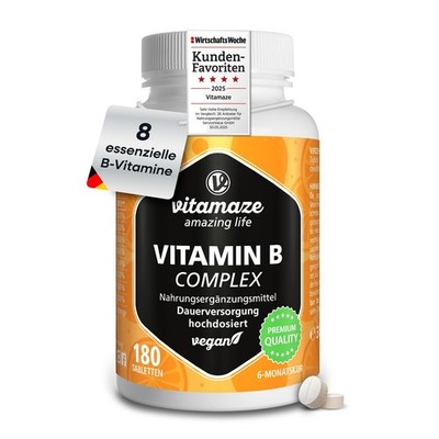 Vitamin B Komplex hochdosiert & vegan, 180 36 g (1er Pack), Transparent 