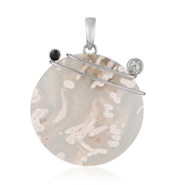 Cavill SilberanhäNger WeißEr Achat 44,27Ct Rund 925 Sterling Rhodiniert-image