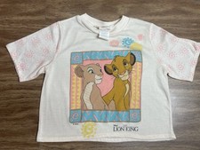 Vtg The Lion King Shirt Kids Girls 7-8 Crop Top Cream Color Disney Simba Nala