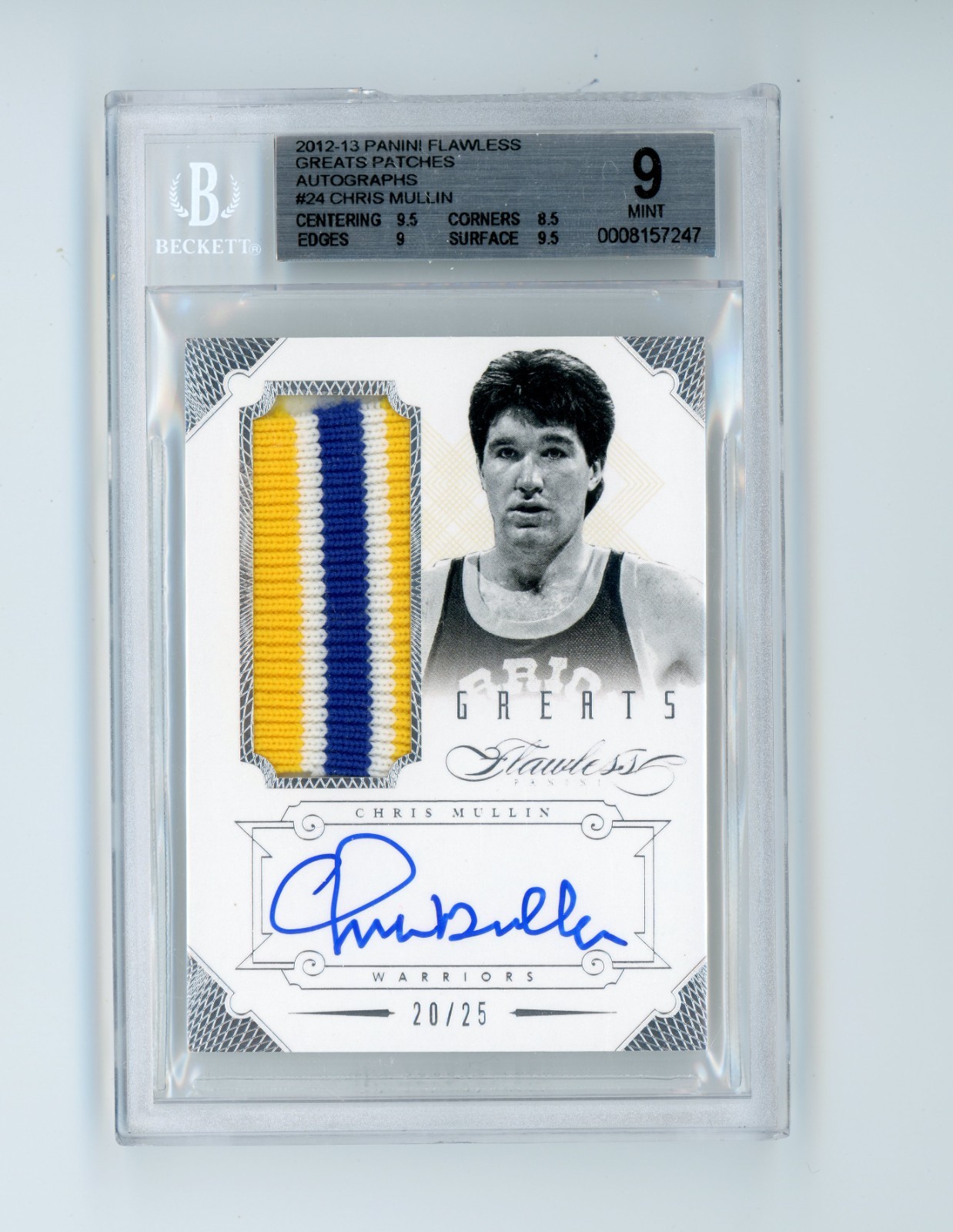 2012-13 Panini Flawless Chris Mullin #24 Greats Patch Auto /25 BGS 9/10 MINT