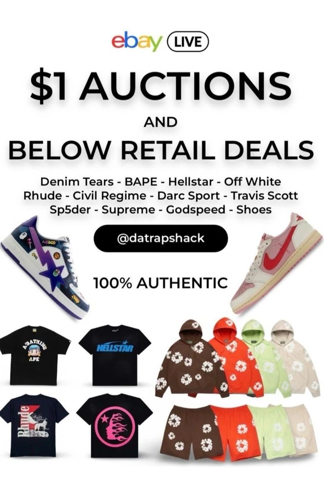 $1 Auctions⏰ Bape |Denim Tears |Designer |Civil Regime |Darc Sport |BBC🔥
