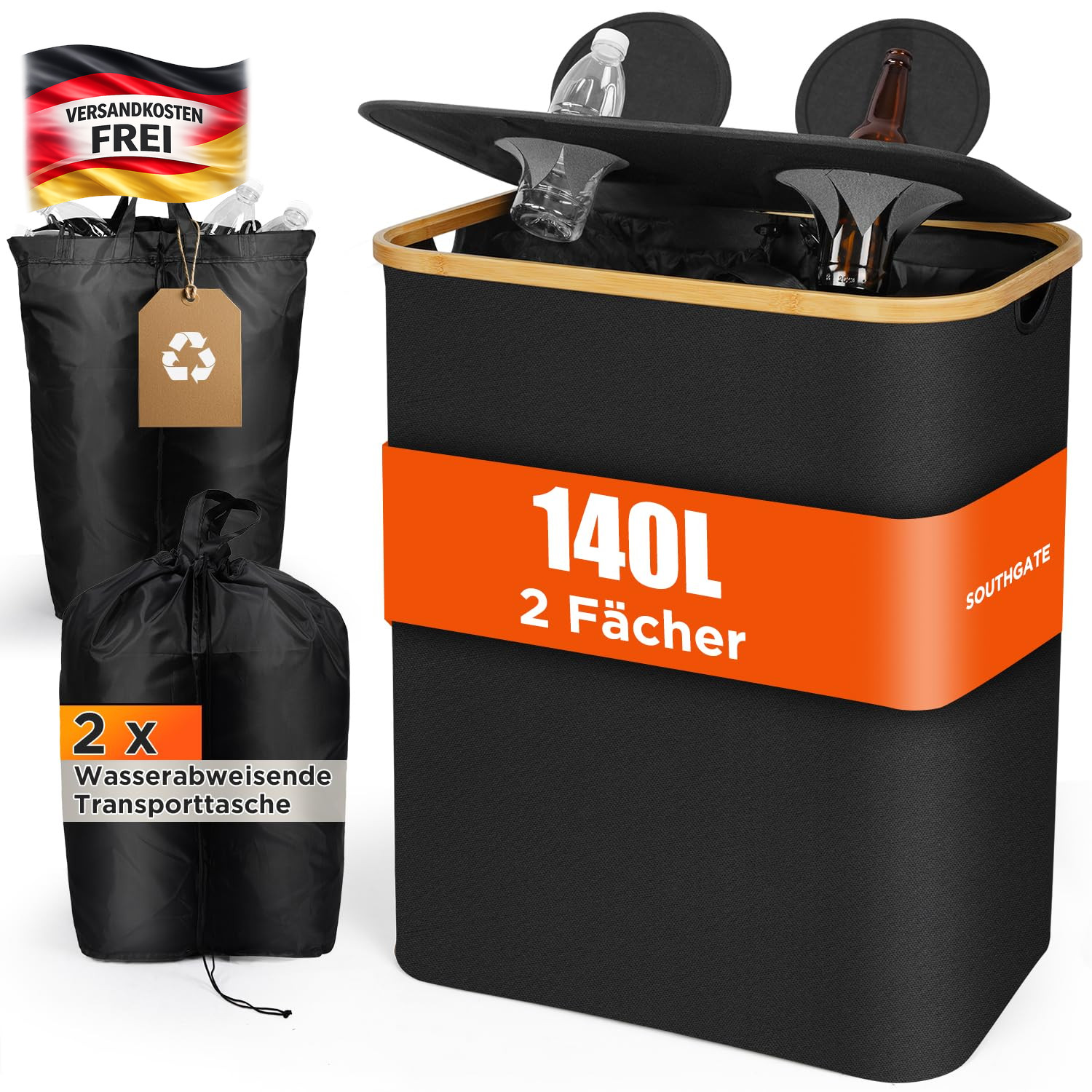 Pfandflaschen Sammelbehälter 140L für Leergut sortieren, faltbar, geruchsdicht