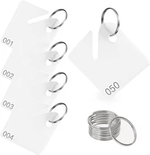 50 Pcs Key Tags Plastic Slotted Tags with Upgrade round Ring, White Square Hangi