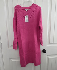 10 Time & Tru Pink Cotton Knit Sweater Dress Long Sleeve Round Neck Knee L 12-14