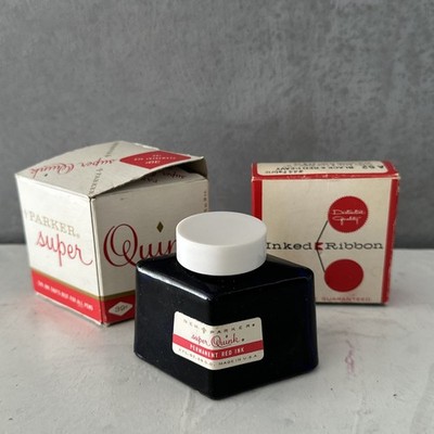 Vintage Parker Super Quink RED Ink in Original Box  WI USA & GENERAL RIBBON