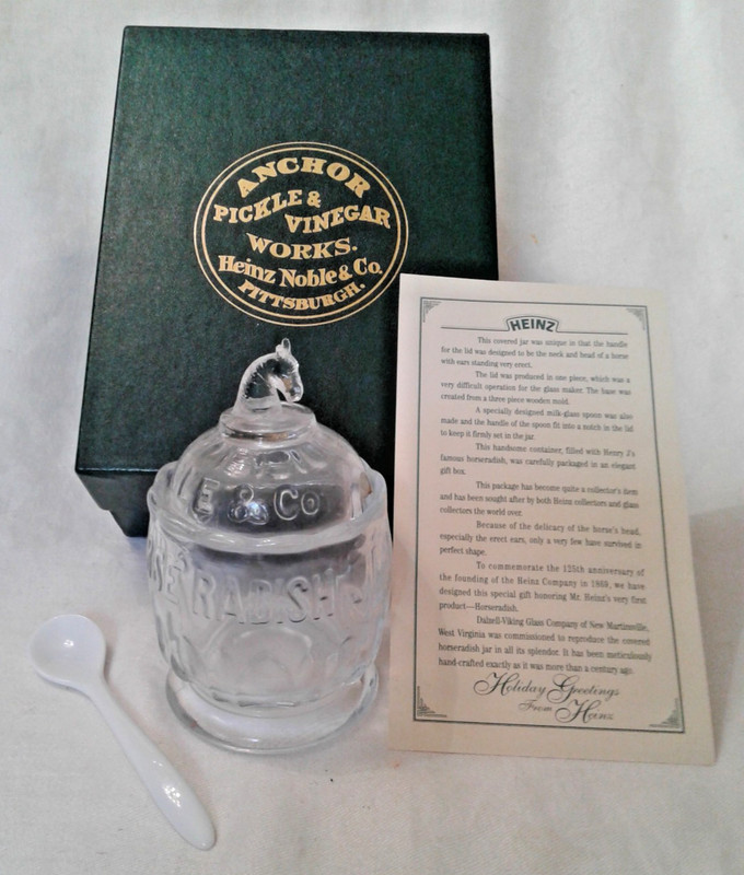 Anchor Works Heinz 1993 Lidded Horseradish Glass Jar & Spoon-Orig Box Brochure
