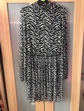 ZARA Sheer Zebra Animal Print Long sleeved Dress, B/W, lined, size S: excellent