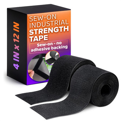 4 Inch Hook and Loop Tape Black (4''X12'')   Non Adhesive Strips for Quick & Easy