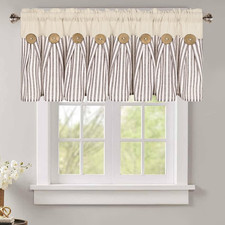 Cotton Linen Kitchen Valance Curtains, Boho Rustic Button Valances for Windows F