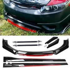 Glossy Black Red Front Lip Chin Bumper Spoiler Splitter For Honda Civic Si Coupe