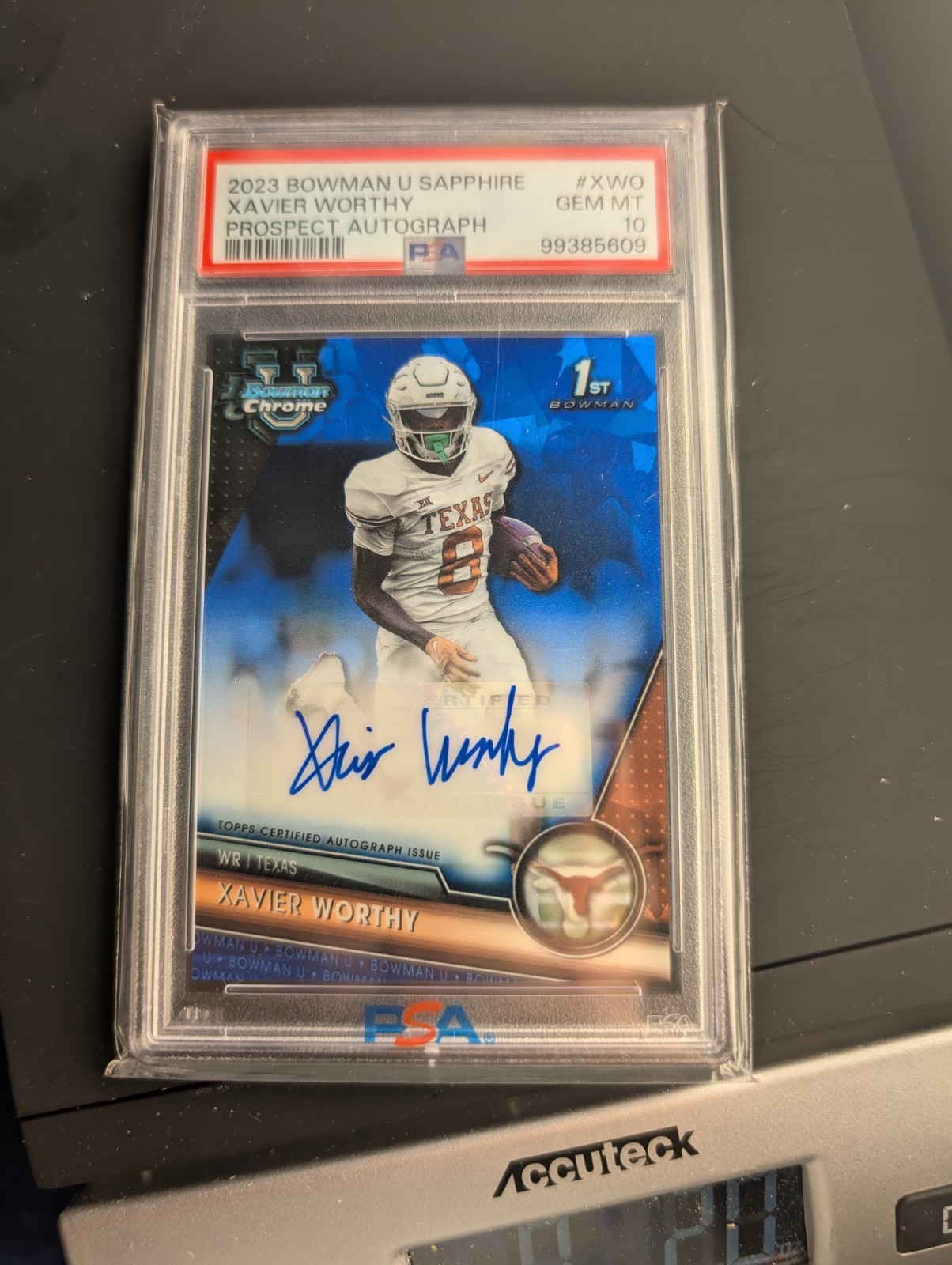 Xavier Worthy Sapphire Auto 2023 Bowman Chrome U University PSA 10 Gem Mint