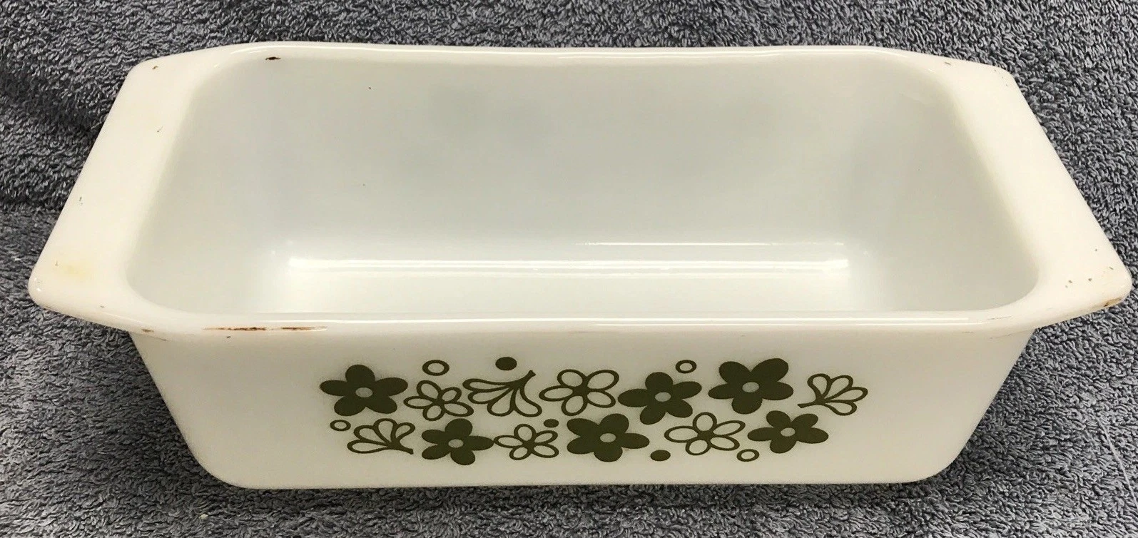 Vintage Pyrex Spring Blossom Crazy Daisy 913 Loaf Pan 1.5 Qt USA EUC