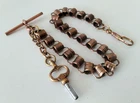 Albert Pocket Watch Chain 10" Copper / Rose Gold with Antique Key one of a kind!