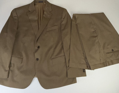 Stafford Suit Mens 44S Brown 2 Button Wool Blend Pants 38x29 Pleated Canvased