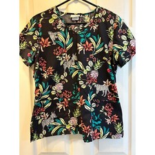 Scrubstar Jungle Life Women's V Neck Scrub Top Size M