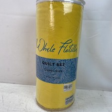 Whale Flotilla Quilt Set Queen Size, Soft Microfiber, Yellow, 1 Quilt, 2 Shams.