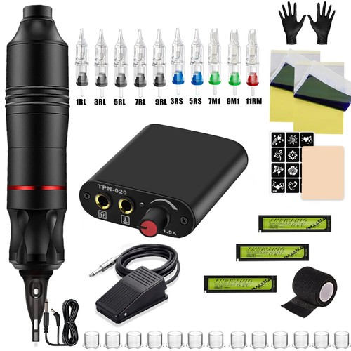 Tattoo Machine Kit Rotary Tattoo Pen Set with Power Supply Cartridge Needles Ink - Bild 29 von 29