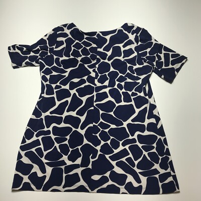 Effortless Style Citi Knits Top Womens Medium Giraffe Print Blue White Stretch
