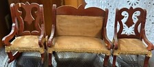 Antique Miniature Dollhouse German 3 Pc Wooden Parlor Set, Sofa 4  