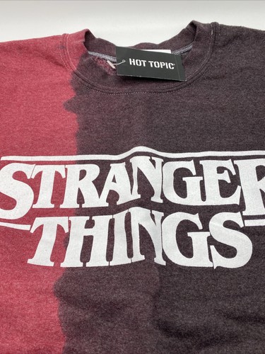 Hot Topic Stranger Things Split Dye Crew Neck Logo Sweater Black & Red Medium - Picture 2 of 3