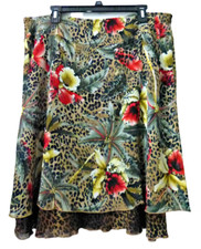 Requirements Size 10-12 Skirt A-Line Brown Layered High Waist Career Floral