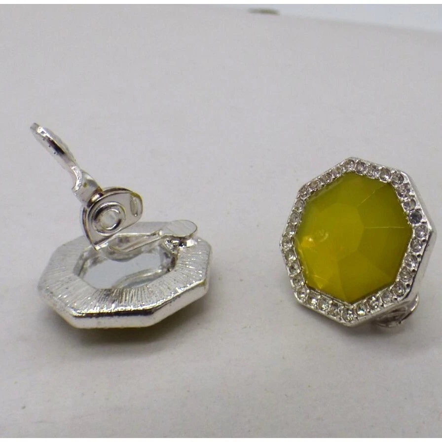 Charter Club Women’s Crystal Embellished Octagonal yellow quartz clip on earring - Image 4 of 4
