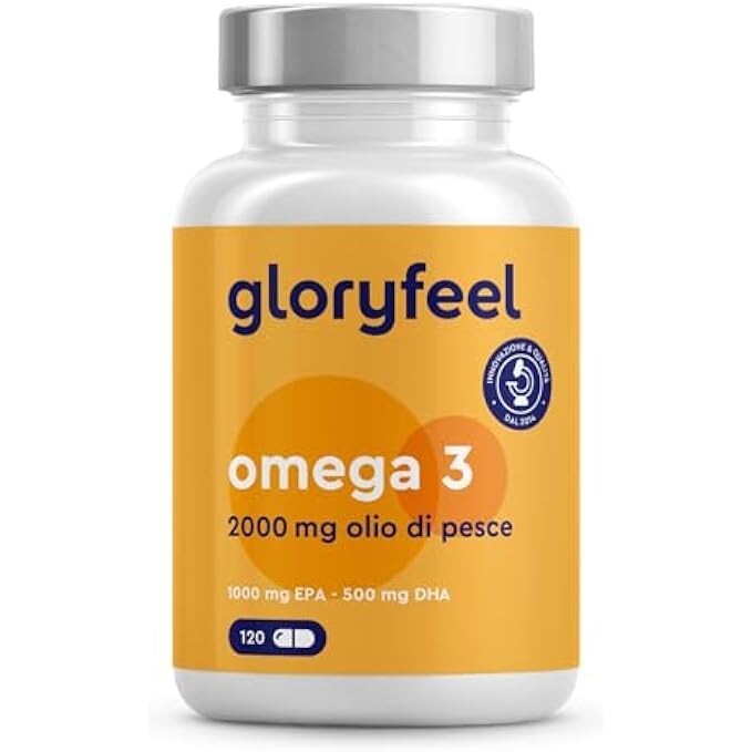 Omega 3 2000mg Alto Dosaggio 1000mg EPA 500mg DHA Olio di Pesce Puro