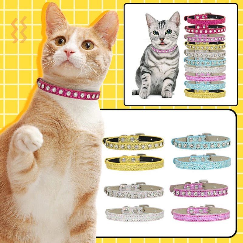 Collier En Cuir Suédé Pour Chien Strass Strass Doux Scintillant Chat Chiot / - Photo 4/4