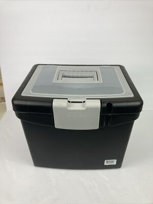 Storex STX61504U01C Portable File Box, 10.88 x 13.25 x 11 Inches, Black