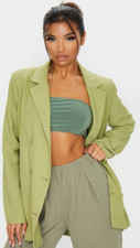 PrettyLittleThing Sage Green Woven Triple Breasted Oversized Blazer Size US 0