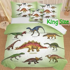 3Pcs Super Soft Fade Resistant Dinosaur Family Bedding Set All Season Green King