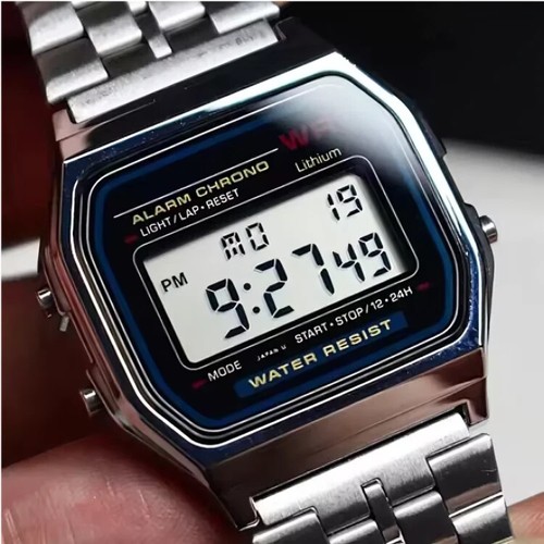 CLASSIC DIGITAL RETRO WATCH F-91W STYLE SPORT ALARM SILVER - Picture 2 of 6