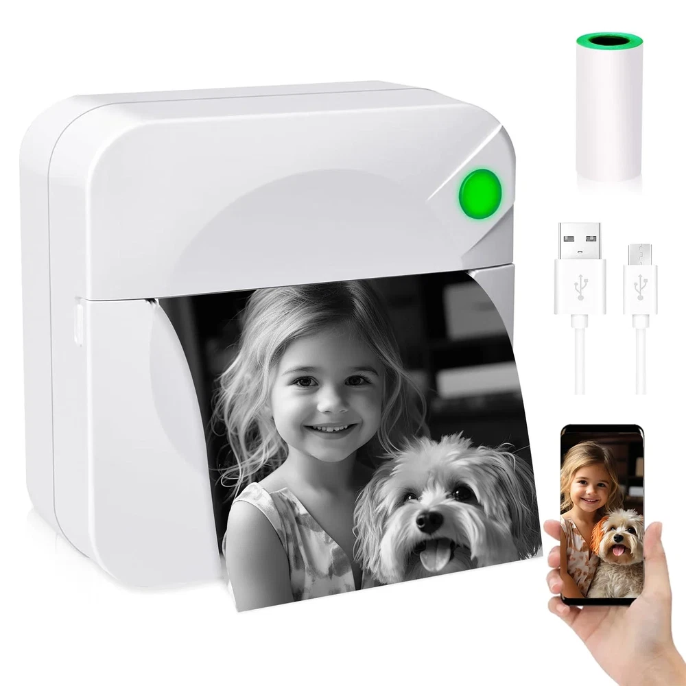 Mini Photo Printer Portable Thermal Printer with 1 Rolls Paper for iOS Android