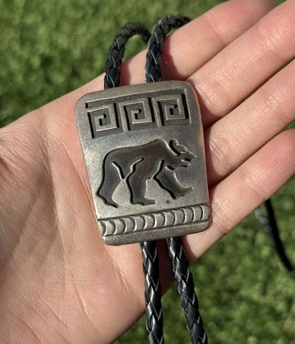 Native American 925 Sterling Silver Bear Bolo Tie Pendant Bennett Rosco Scott