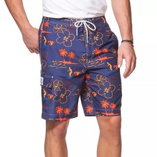 New Chaps Men's Tiki Hut Print Board Shorts Swim Trunks 9" Inseam Size Large