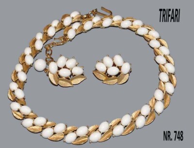 Crown Trifari, Demi Parure Collier und Ohrringe vgt 50er Jahre