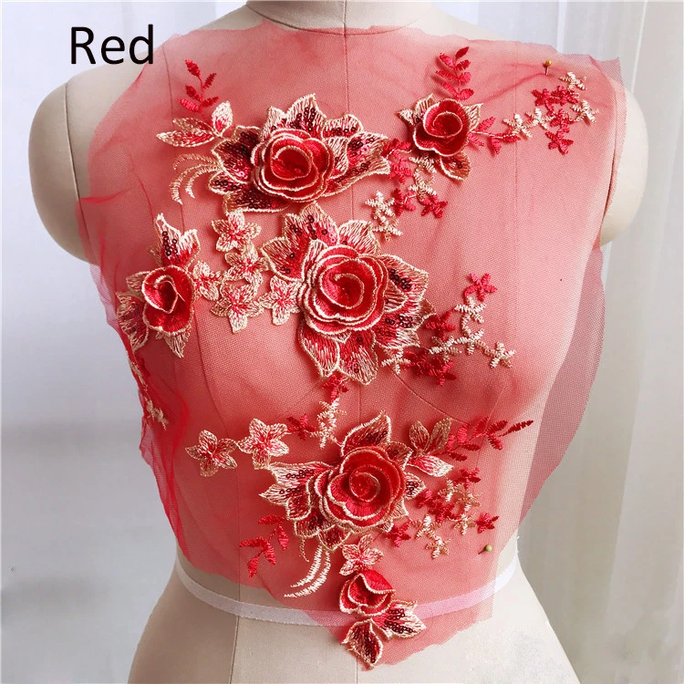 Encaje Floral Aplique con Cuentas Bordado Boda Vestido Ribete de Motivo 1PC - Imagen 2 de 4