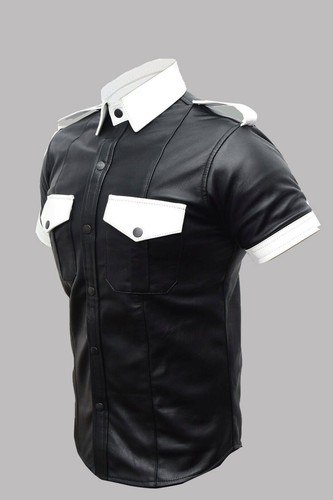 6651 Awanstar Hochwertige Leder Hemd Blau Gay Lederhemd Slim Fit Leather Shirt