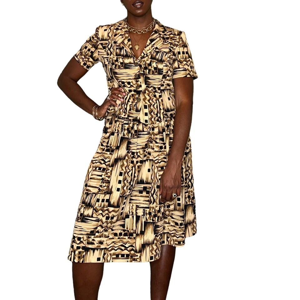 Blusa y falda vintage marrón negra y beige de dos piezas para mujer Foto 2 de 4