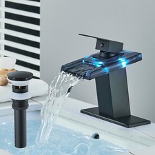 Black Bathroom Sink Basin Faucet 1 Hole LED Vanity Mixer Taps with Pop up Drain